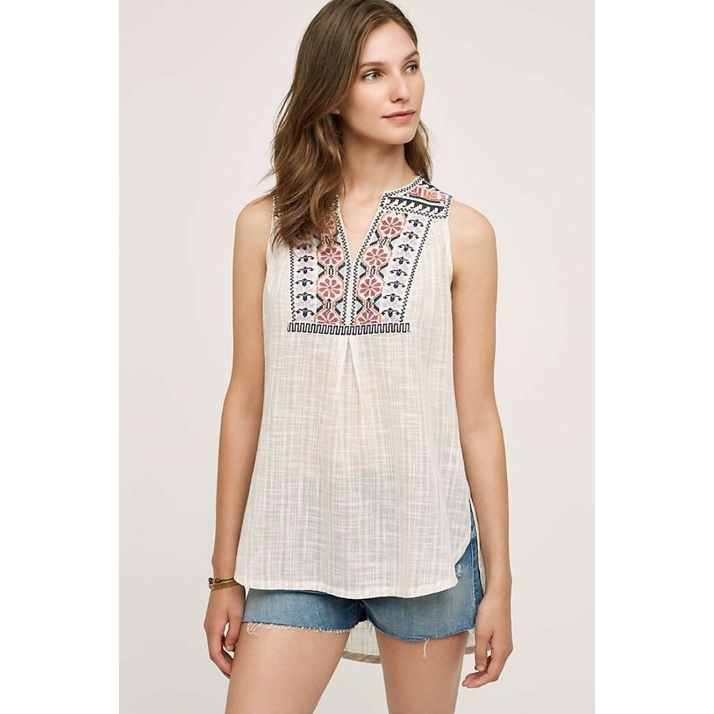 FLOREAT Anthro Women 0 XS Petra Gauze Western Festival Embroidered High Low Tank
